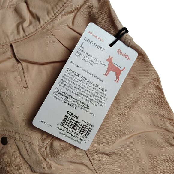 Reddy Size Large Beige Button-Up Dog Shirt With Collar And Short Sleeves - Picture 3 of 8